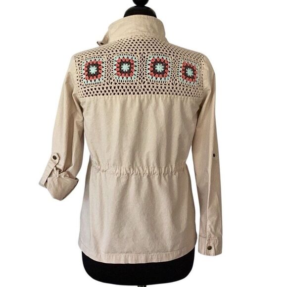 Blu Pepper Tan Utility Zip Jacket Crochet Back Women’s Small - Picture 1 of 8